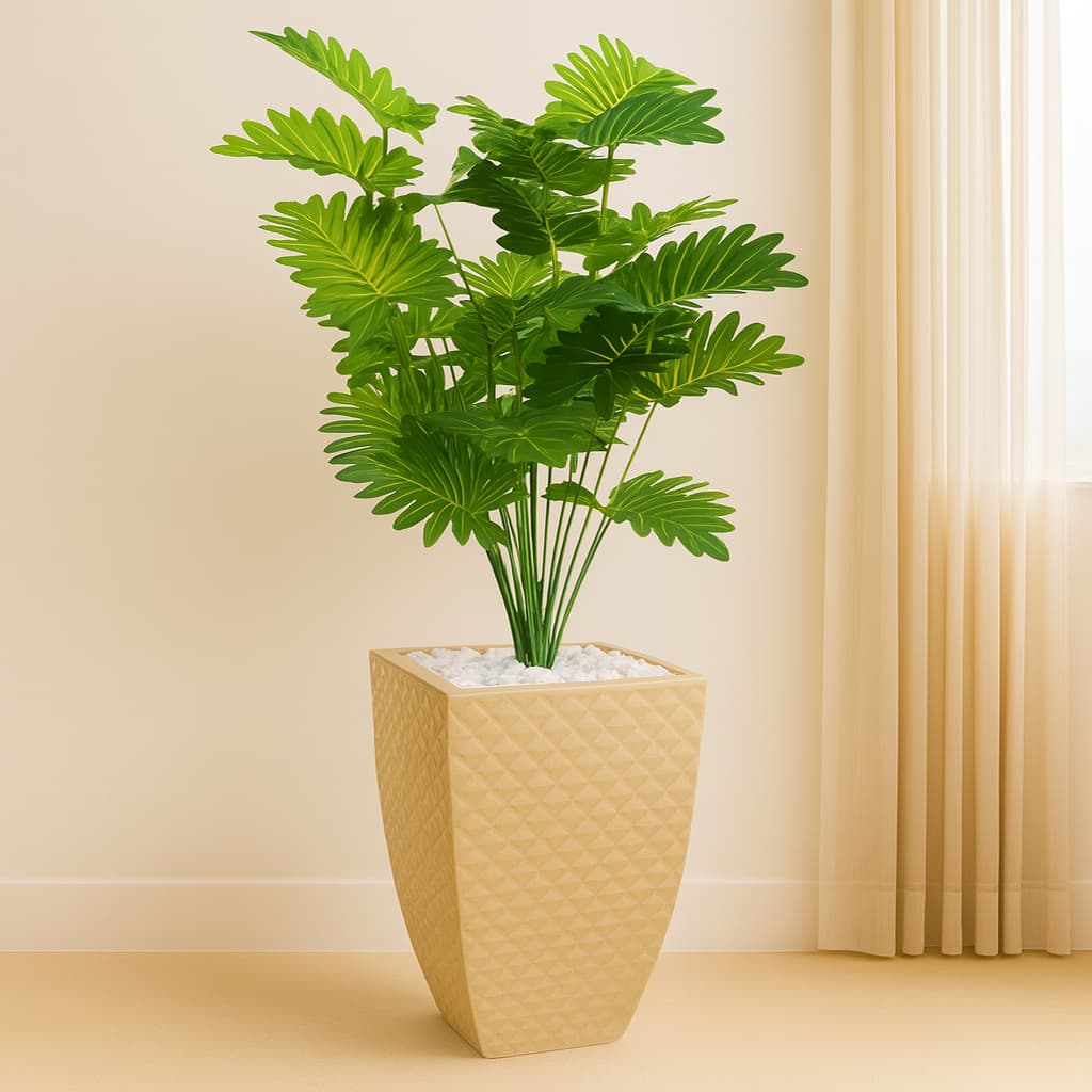 Planta Artificial + Vaso 3D Polietileno Decorativo – Enfeite de Sala Luxo e Elegância para Casa e Escritório