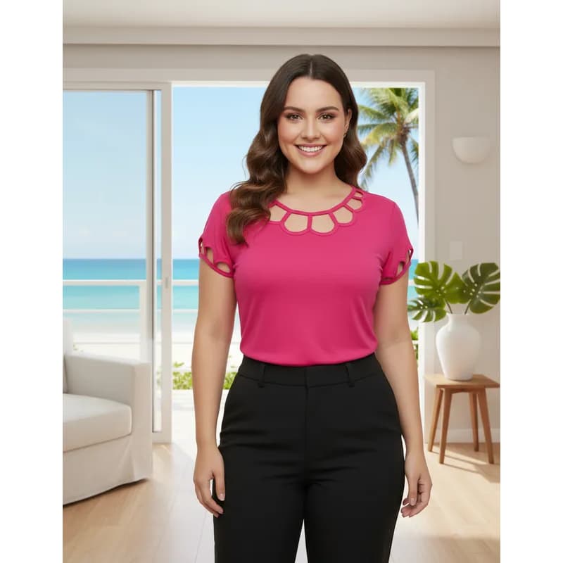 Blusa Plus Size Feminina Fresquinha Bata Lisa Com Gola Redonda Camiseta Básica Verão