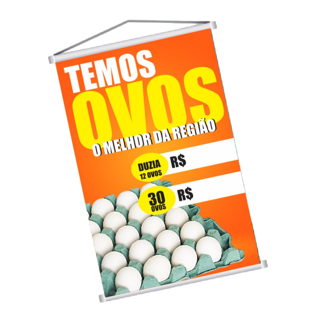 Banner Temos Ovos Bastão e Corda 300g Impressão em Alta Qualidade Arte Pronta Envio Imediato