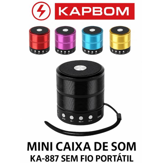 Mini Caixa de Som Bluetooth Portátil KAPBOM-887 Bateria Recarregavel Amplificada - Sem Fio