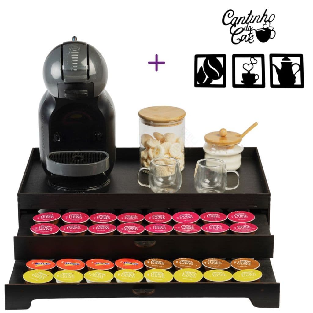 Bandeja Porta 80 Capsulas Com 2 Gavetas Embutidas para Cantinho do Cafe Cha Organizador Decorativo