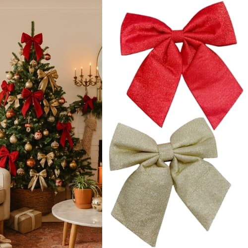 Laço de Natal Grande 35x32cm Brilhante Enfeite Decorativo para Árvore e Decoração Natalina