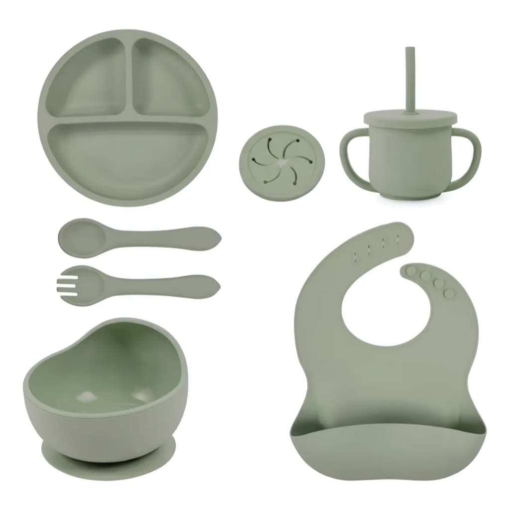 Kit Introdução Alimentar Silicone Bebê 7 Itens Ventosa Livre BPA