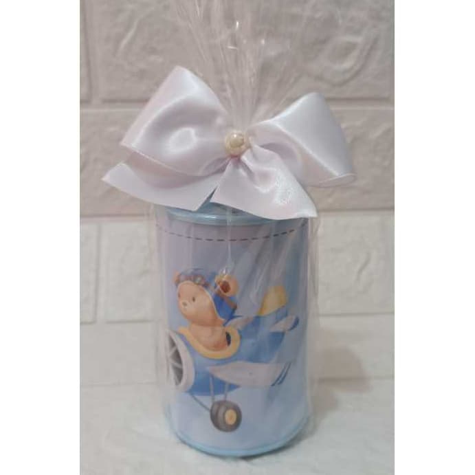 Cofrinho personalizado lembrancinha para festa infantil ursinho aviador