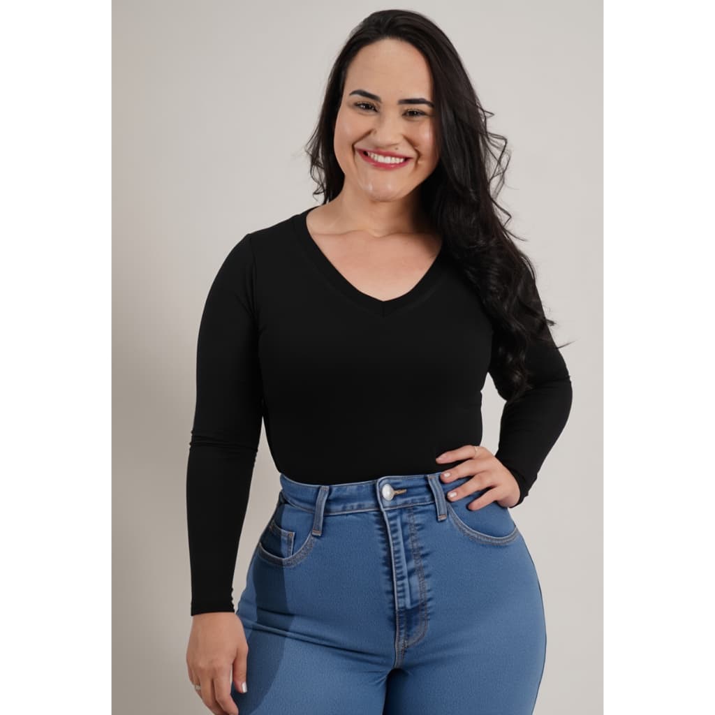Blusa feminina básica manga longa plus size  blusa de frio feminina caimento perfeito casual oversiz