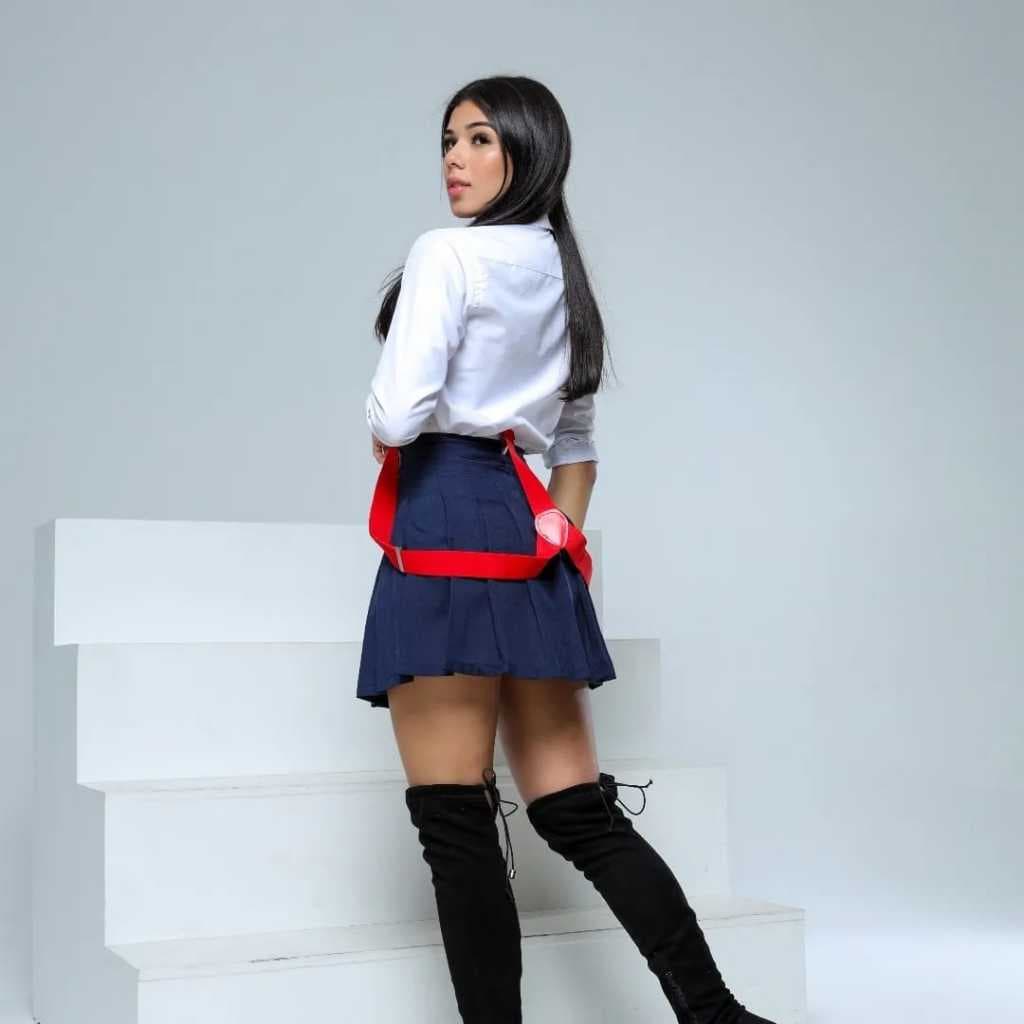 Conjunto Feminino Camisa Social Saia Curta Gravata e Suspensorio Para Fantasia Halloween Cosplay RBD