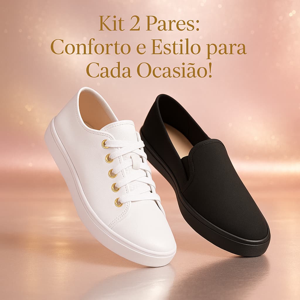 Tênis Casual Feminino + Sapatilha Slip On – Confortável e Ideal para Caminhadas