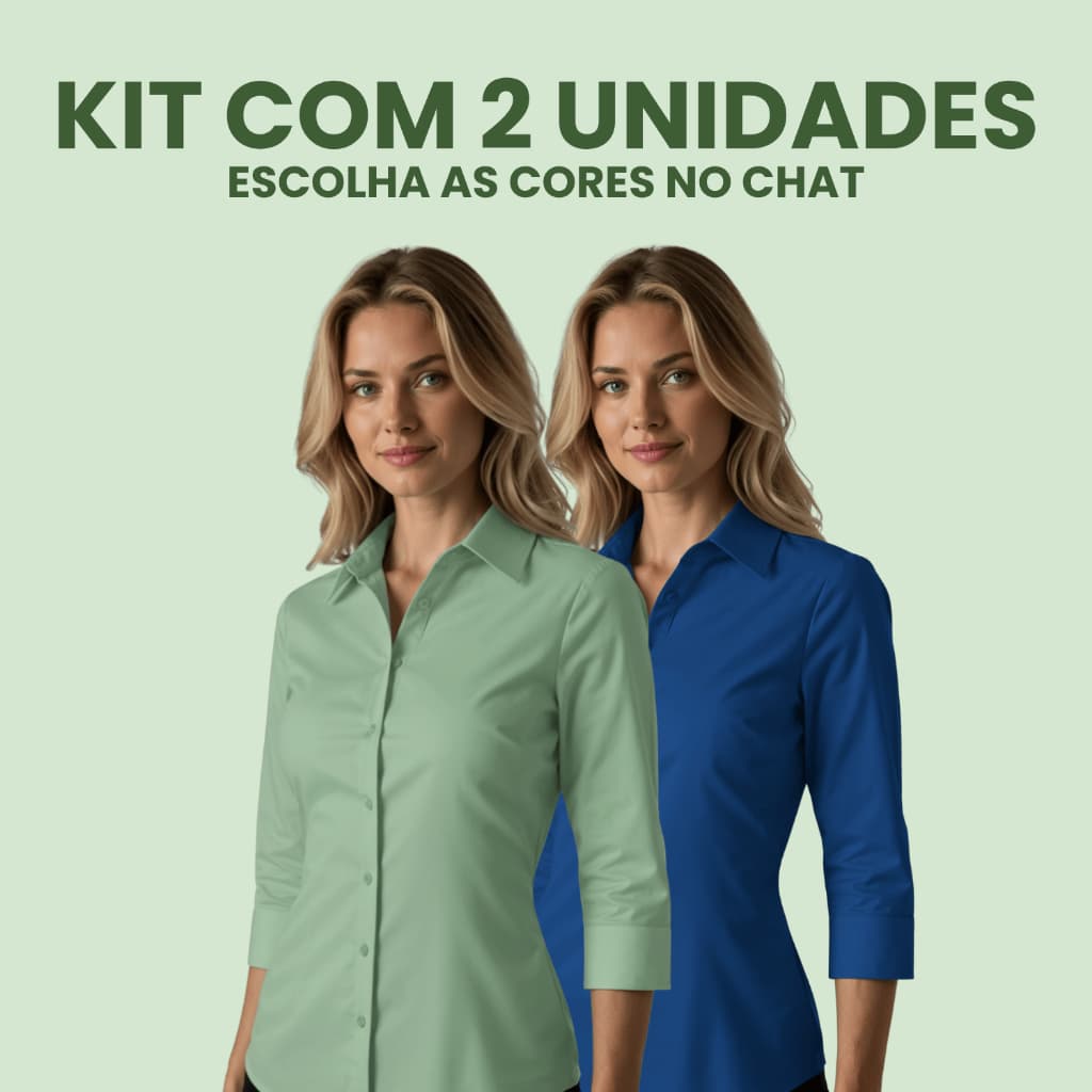 Kit 2 Camisa Social Feminina Manga 3/4 Camisete Manga 3/4 Preta ou Branca Camisa Social Feminina