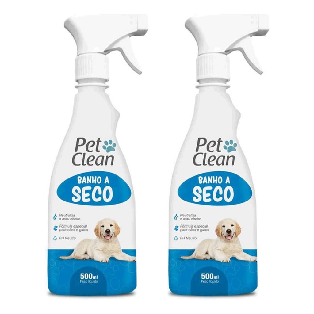Kit 2 Banhos a Seco Cães Gatos Limpeza sem Enxágue Pelo Macio Pet Clean 500ml Filhote Adulto