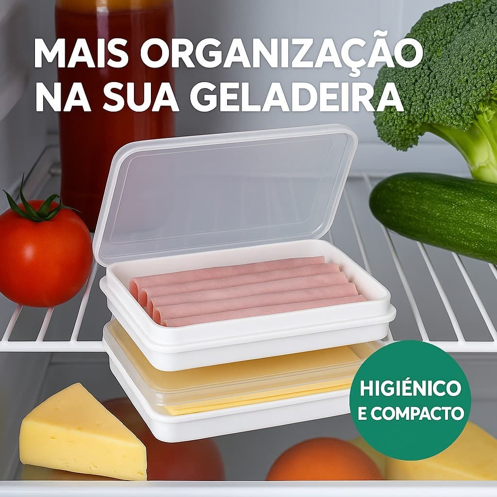 Porta Frios com Tampa 2 Gavetas – Conserva Presunto, Queijo e Mortadela