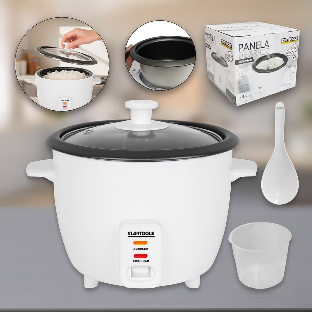 🍚 Panela de Arroz Elétrica 1,3L 127/220V com Tampa de Vidro Antiaderente e Função Aquecimento