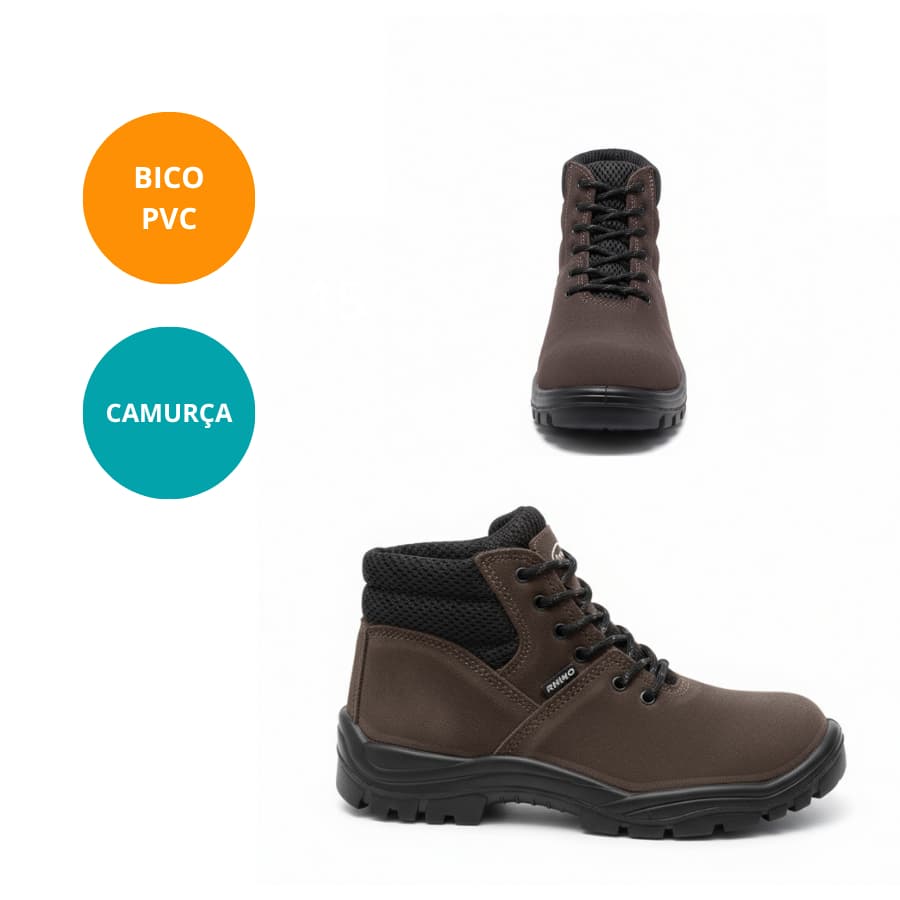 Bota de trabalho Coturno com biqueira de PVC Botina de segurança EPI adventure casual