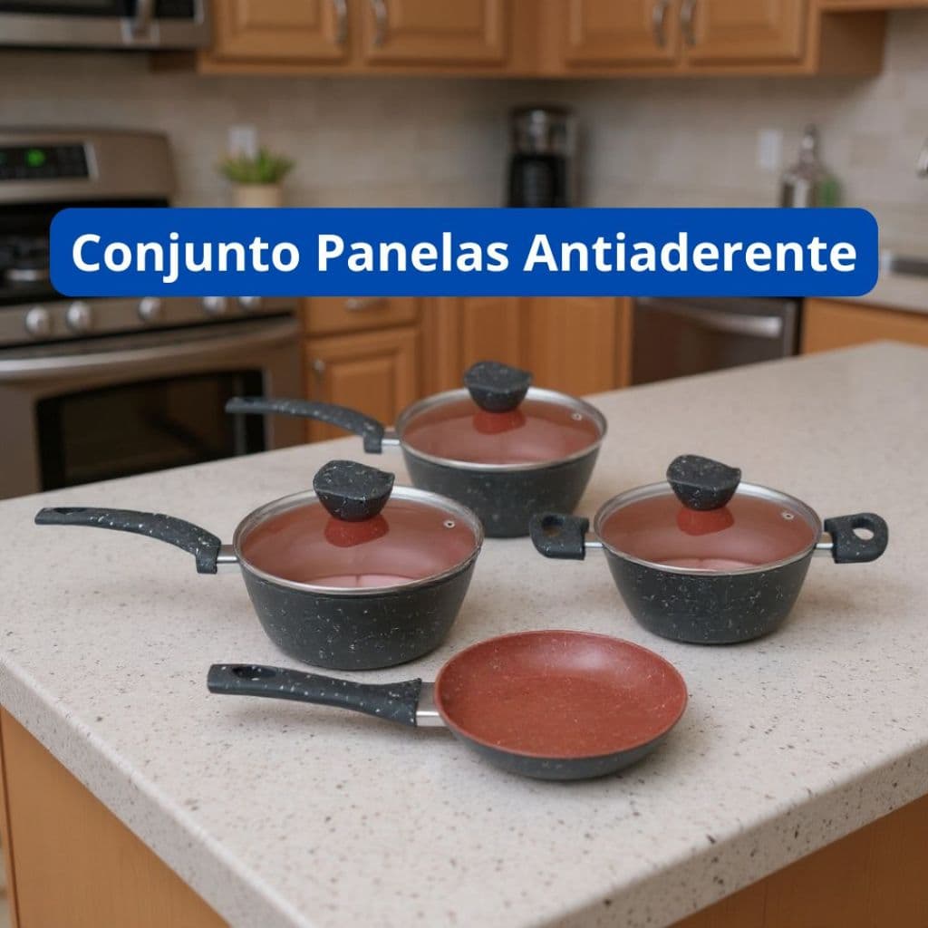 Conjunto Panelas Antiaderente com Tampa de Vidro 04 peças