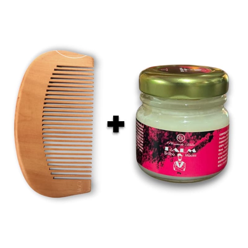 Kit Pente de Madeira Meia Lua + Balm em Cera p/ Barba 30g Plenitude Hair