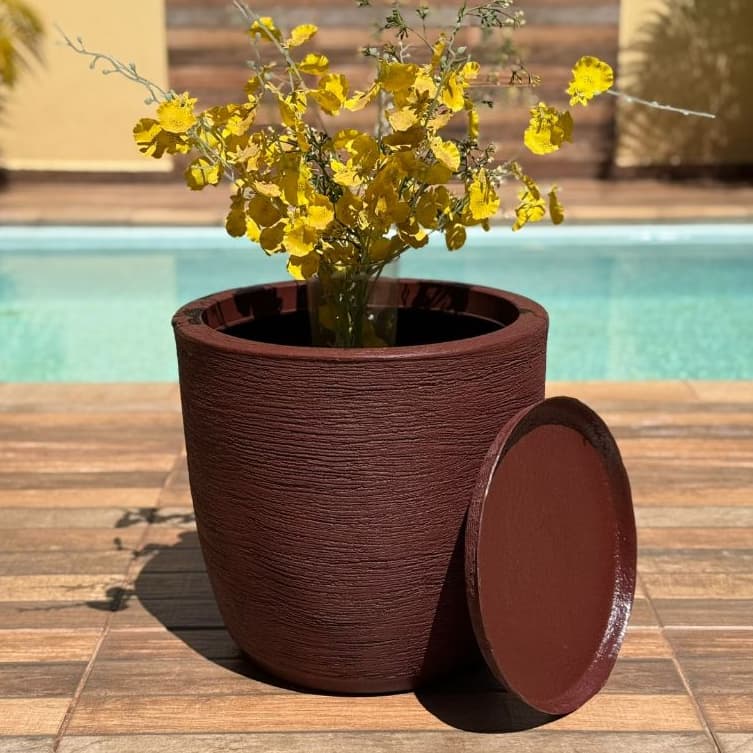 Vaso para Planta Em Polietileno Redondo Bojo Escovado N2 37X31 com Prato Coletor