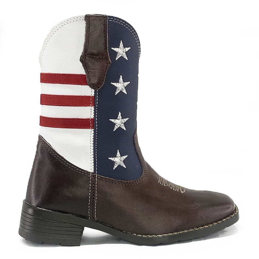 Bota Texana Infantil Unissex Kapell Em Couro Legítimo Bico Quadrado USA