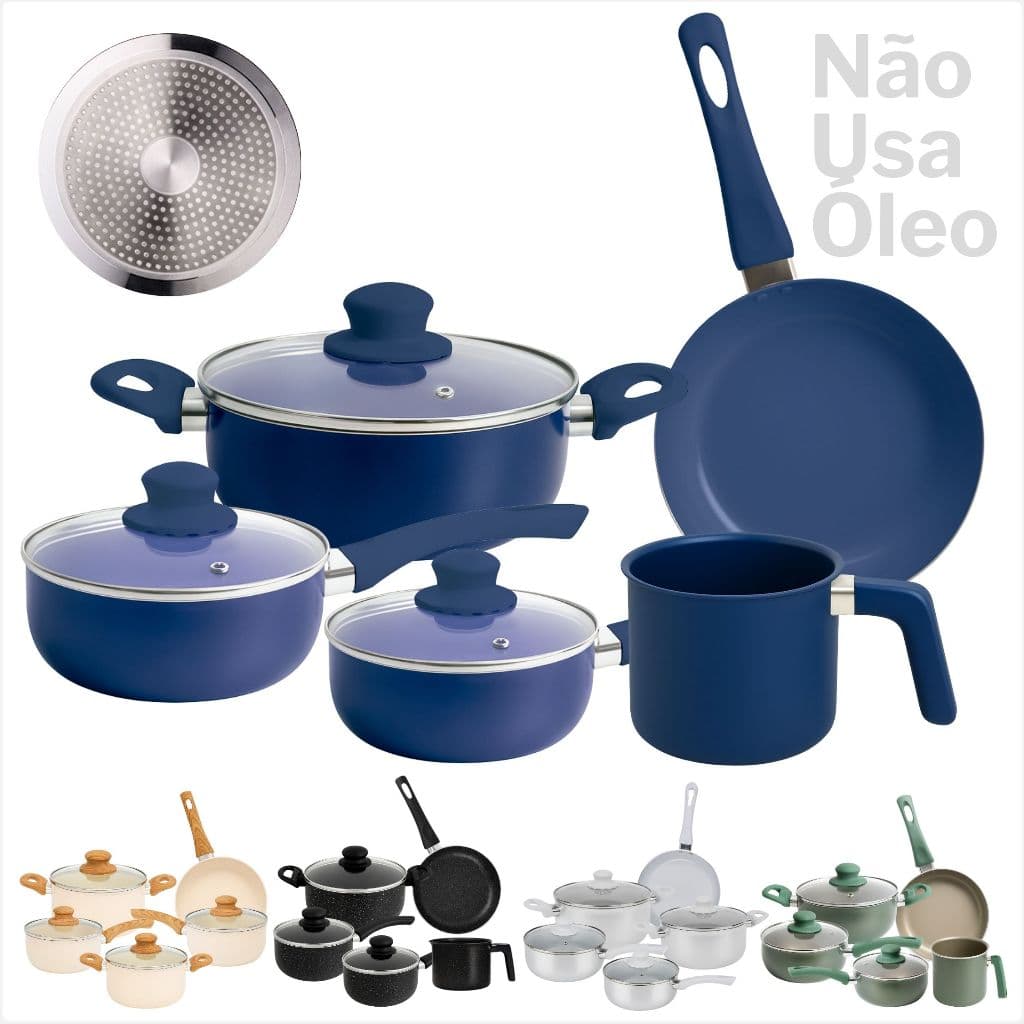 Conjunto Panelas Antiaderente Premium 5 Pecas Variadas Revestimento Ceramico Inducao