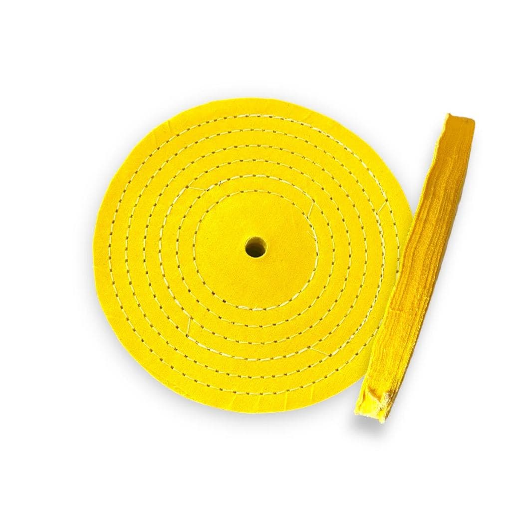 Roda Algodão Resinado Amarelo 300mm - Brilho Espelhamento Faca Inox Ferro Alumínio Cubas Ourives Fornitura