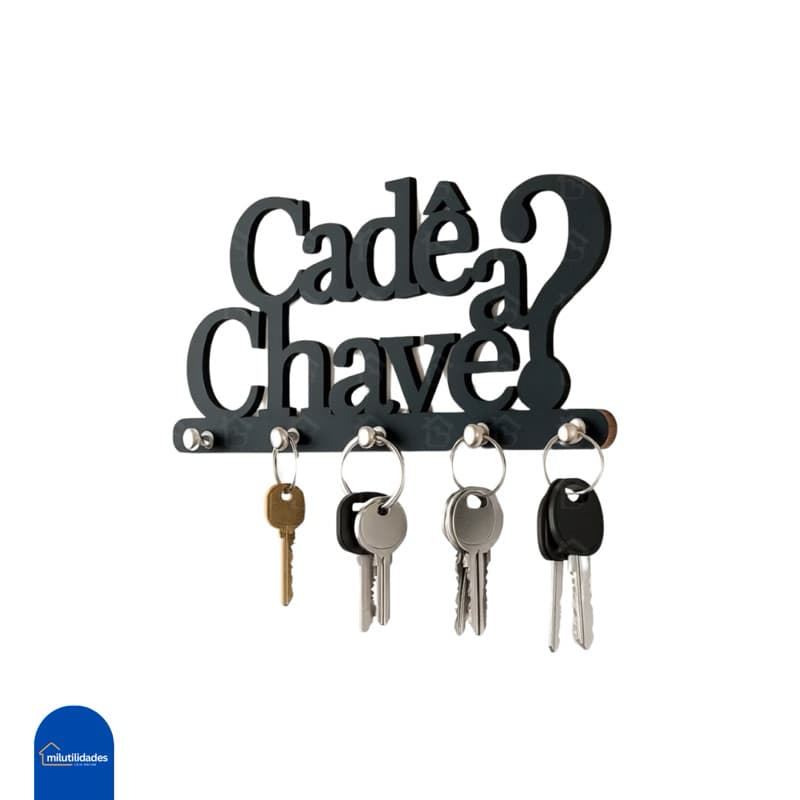 Chaveiro Porta Chaves Cadê a Chave Decorativo de Parede em MDF 3mm Preto