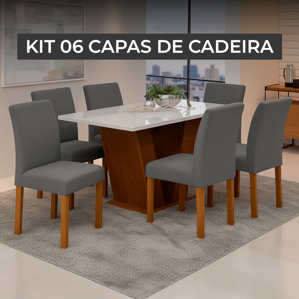 Kit Capa de Cadeira Jantar 6, 4 e 2 Lugares Protetora Malha Gel Com Elástico