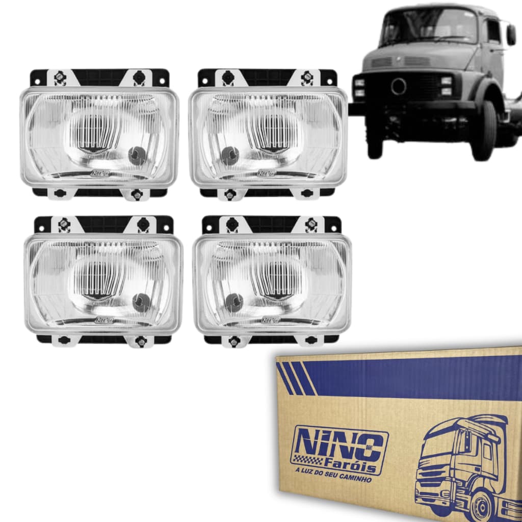 Kit 4 Farol Mb Cara Preta Alto Baixo 1113 1313 1513 1993 1994 1995 1996 1997 1998