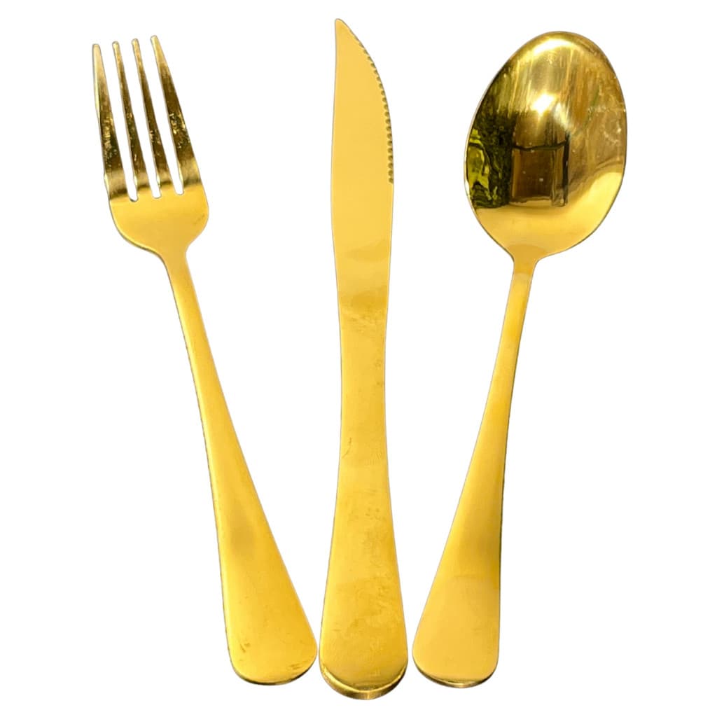 Jogo de Talheres Garfo, Faca e Colher de Mesa em Aço Inox 18pçs Dourado