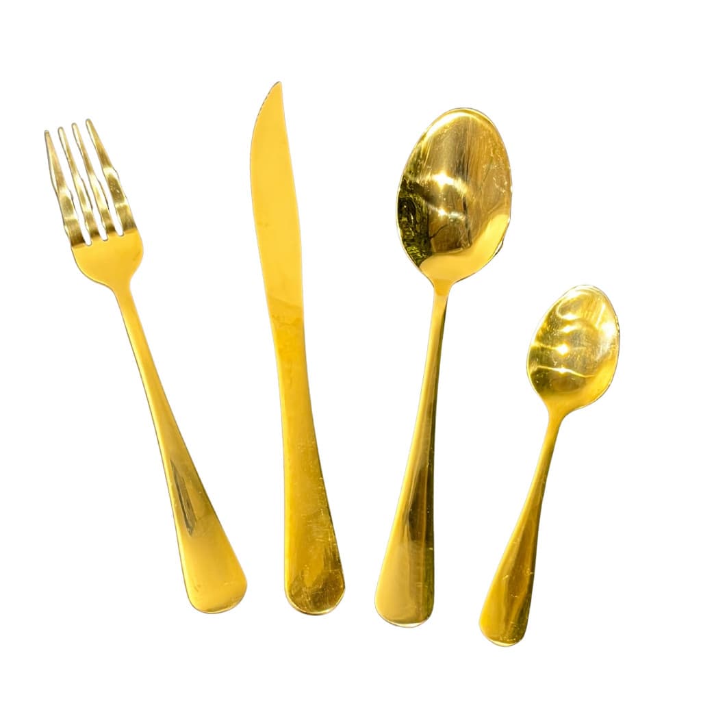 Jogo de Talheres 24pçs Garfo, Faca, Colher de Mesa e Sobremesa em Aço Inox Dourado