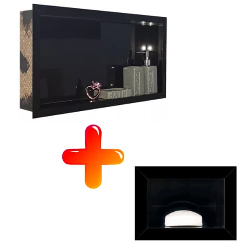 Kit 2 Peças Embutir Porcelanato Preto Nero Nicho e Saboneteira Banheiro