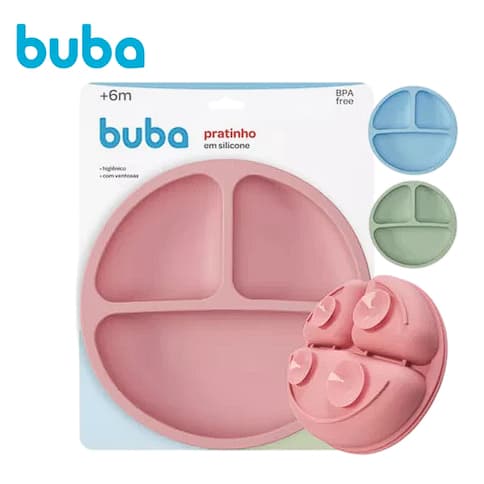 Pratinho para Introdução Alimentarem Silicone com Ventosa Buba 3 cores