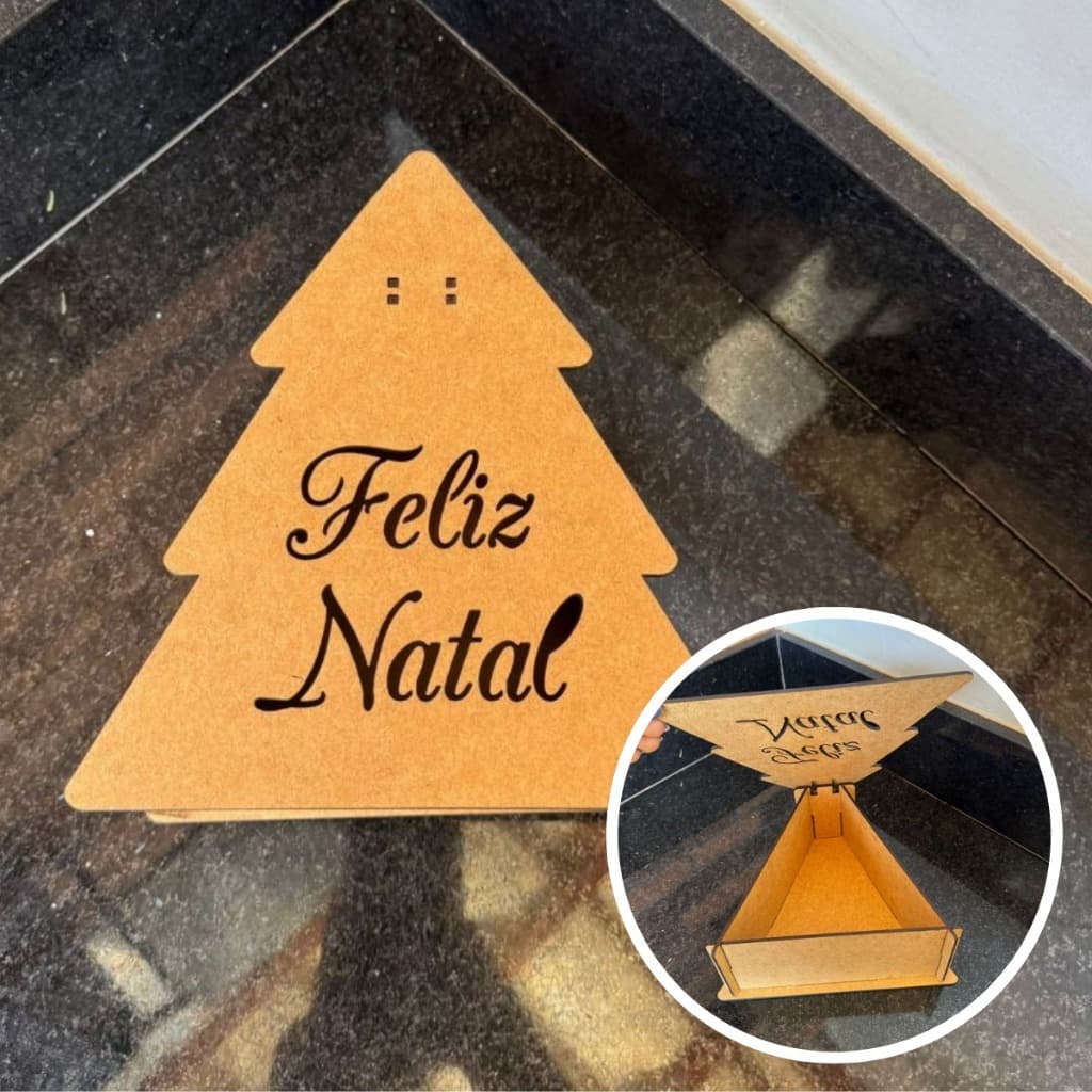 Caixa Árvore De Natal Mdf Cru 3mm Presente Brindes 22x22cm