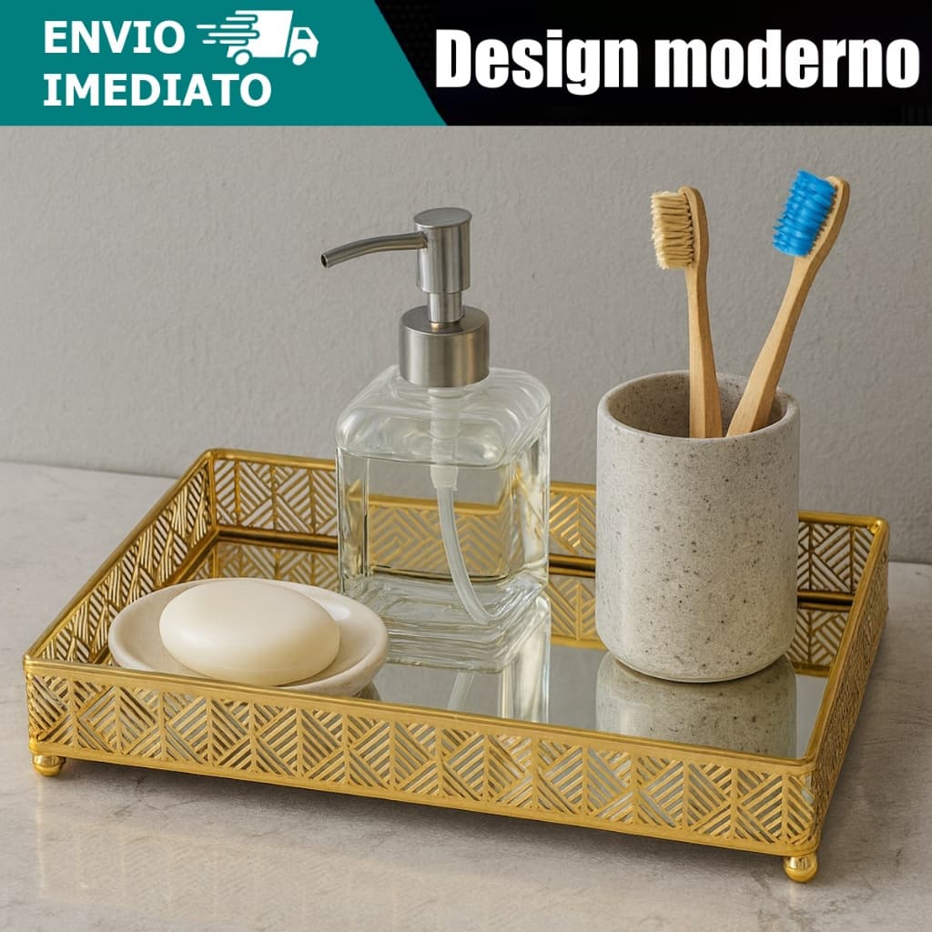Bandeja Decorativa Espelhada em Metal Multiuso Retangular Dourada ou Prata 1010