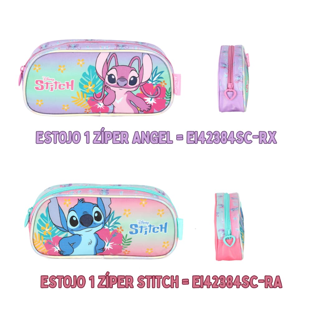 Estojo Escolar Stitch E Angel Infantil 1 Divisória Disney