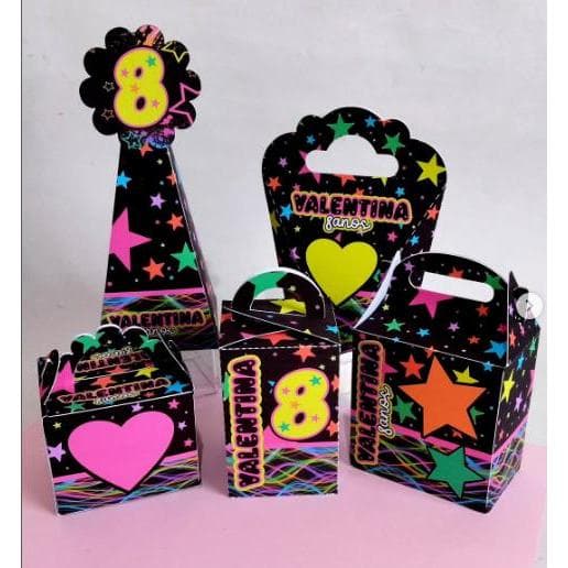 Kit Festa Personalizados Neon Lembrancinhas Caixinhas para Festa - PEGUE E MONTE