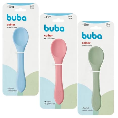 Colher para Introdução Alimentar em Silicone Flexível Supermacia Buba 3 Cores