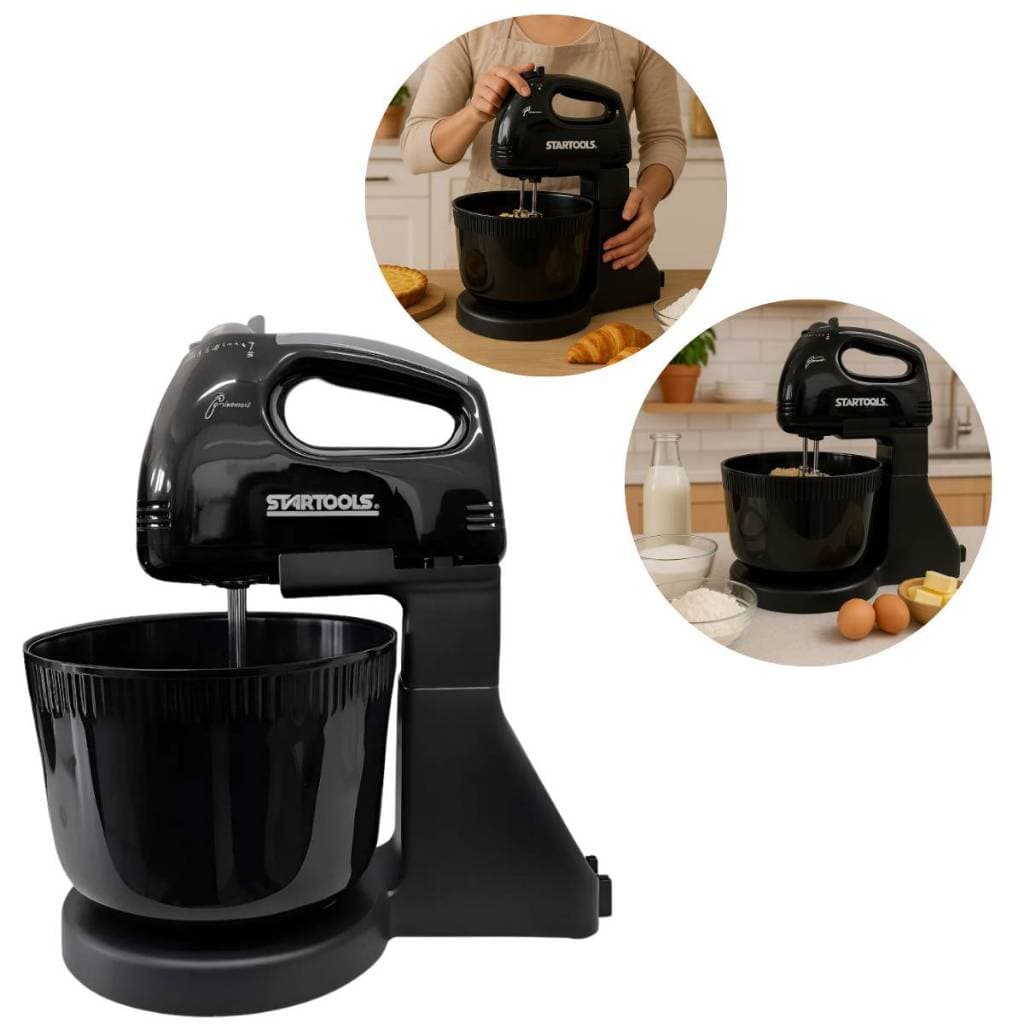 Batedeira Elétrica 127V/200v Potente Preta com Tigela 2 Litros Mistura Massas Bolos Cremes Turbo Copo Plástico Cozinha