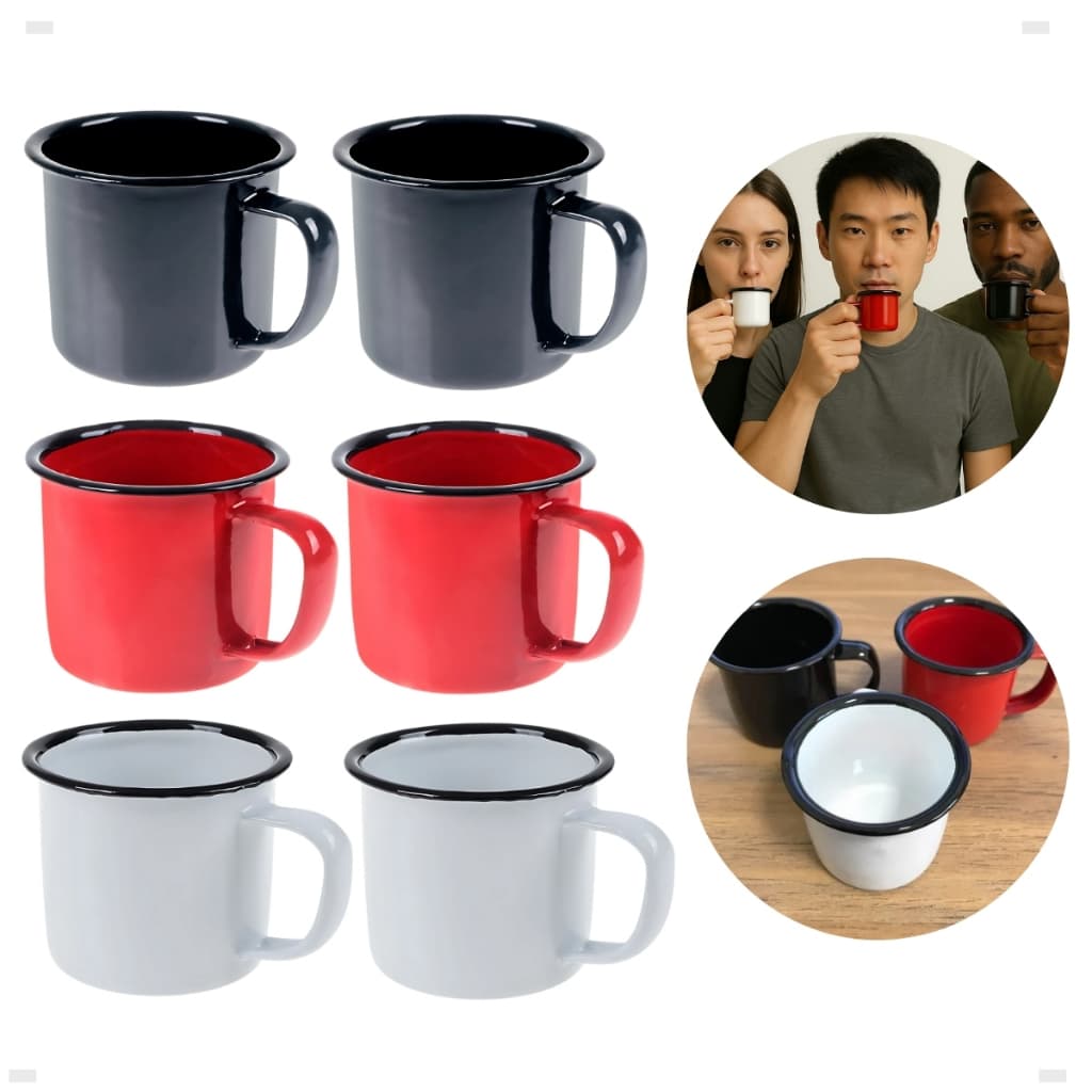 Kit 06 Xícara Esmaltada Para Café E Chá - Canequinhas Retrô