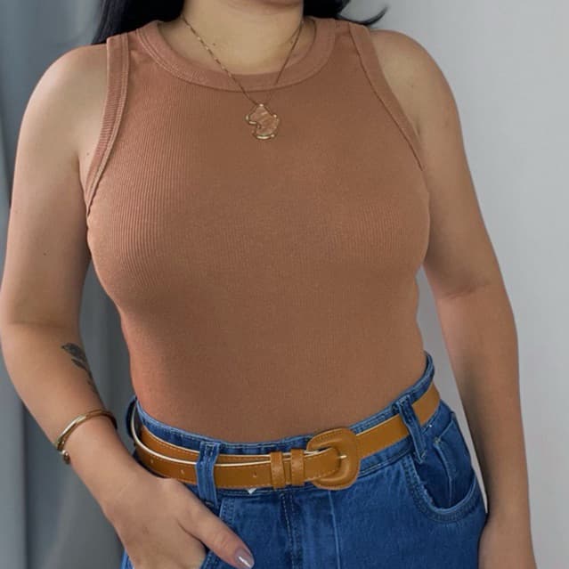 Blusa Regata Básica Feminina para o dia a dia Canelada confortável