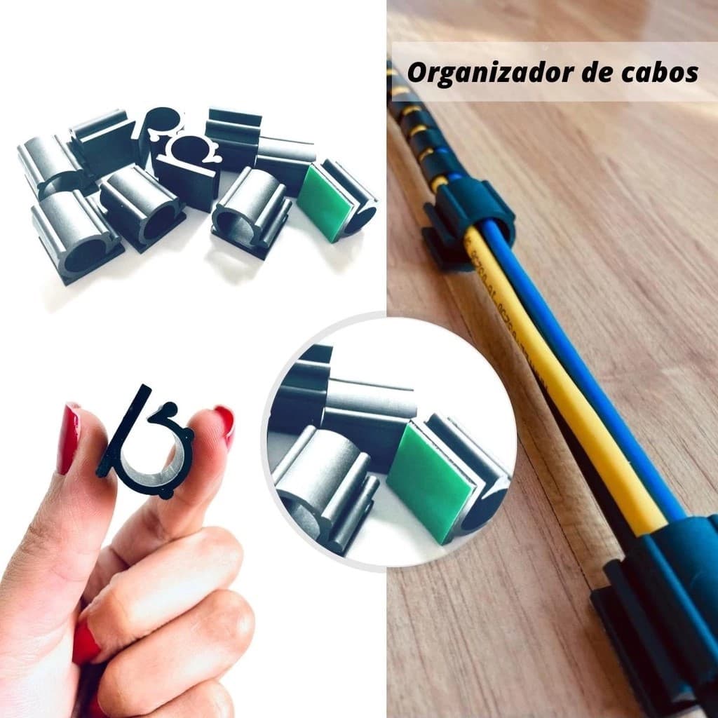 Clip organizador fixador fios e cabos 13 mm auto adesivo fixa fácil mangueira 3/8"