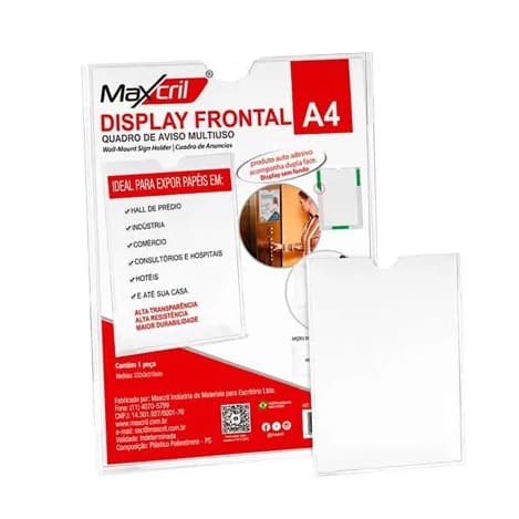 Quadro De Avisos Display Identificador A4 Cristal