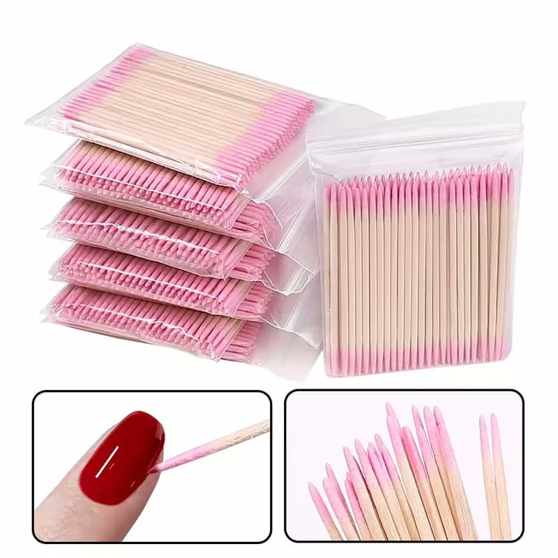 Palitos com Algodão Rosa Duplo Sobrancelhas Henna Manicure Aplicador Lábios Cilios Limpeza