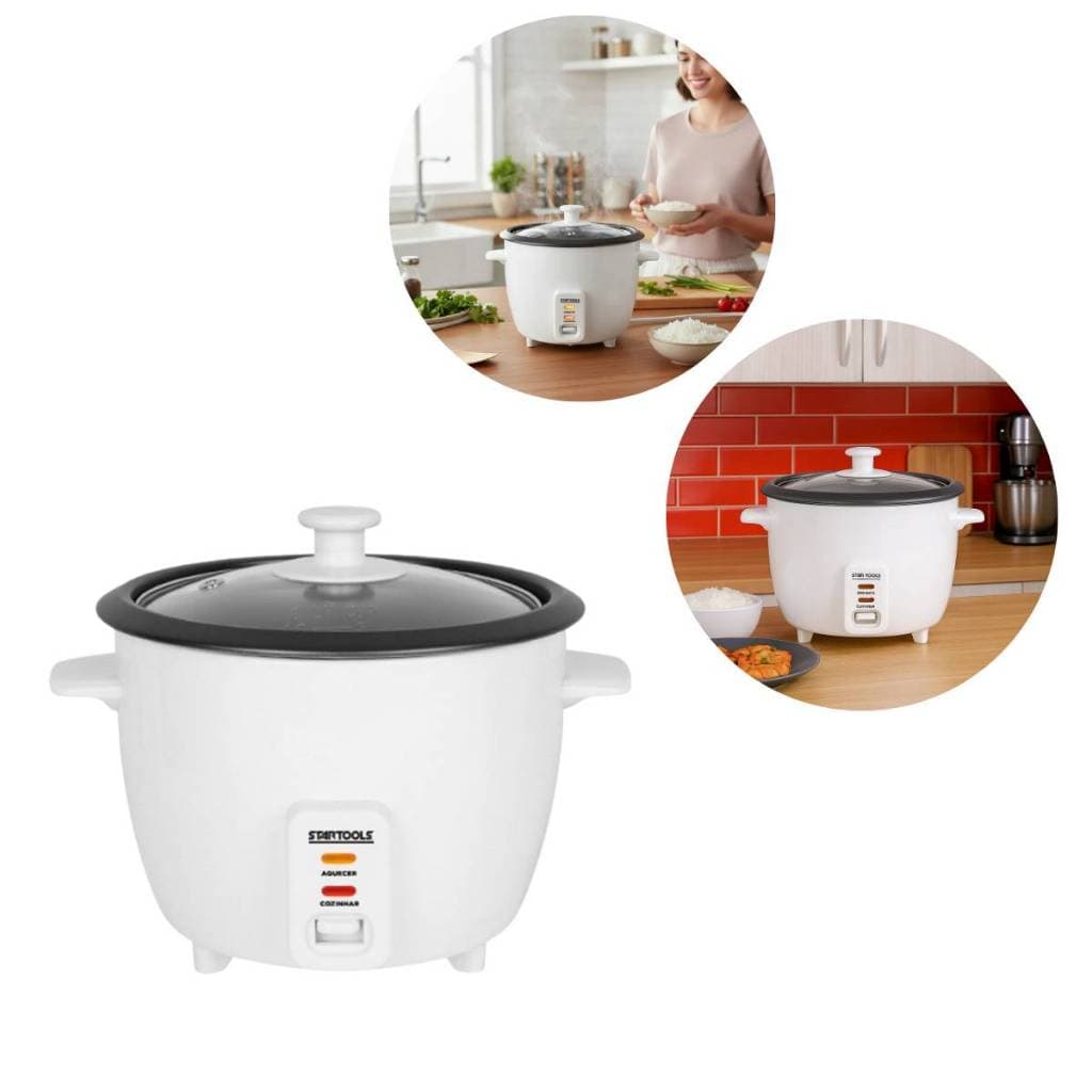 Panela Arroz Elétrica 1,3L Branca 127V/220V Cozinha Automática Prepara Arroz Rápido Vapor Legume Compacta Refeições