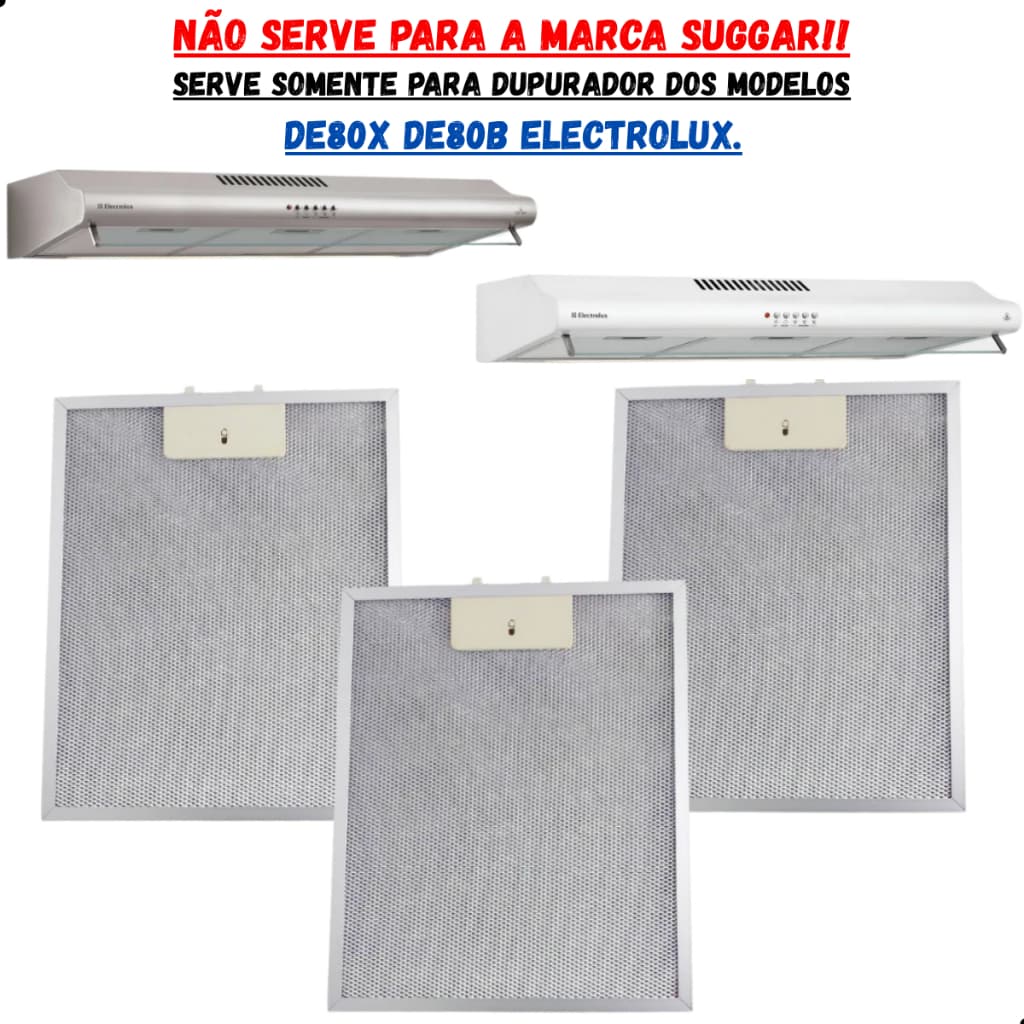 3x Grade Tela Filtro De Alumínio Depurador Electrolux Apenas De80x De80b 25x30,4cm