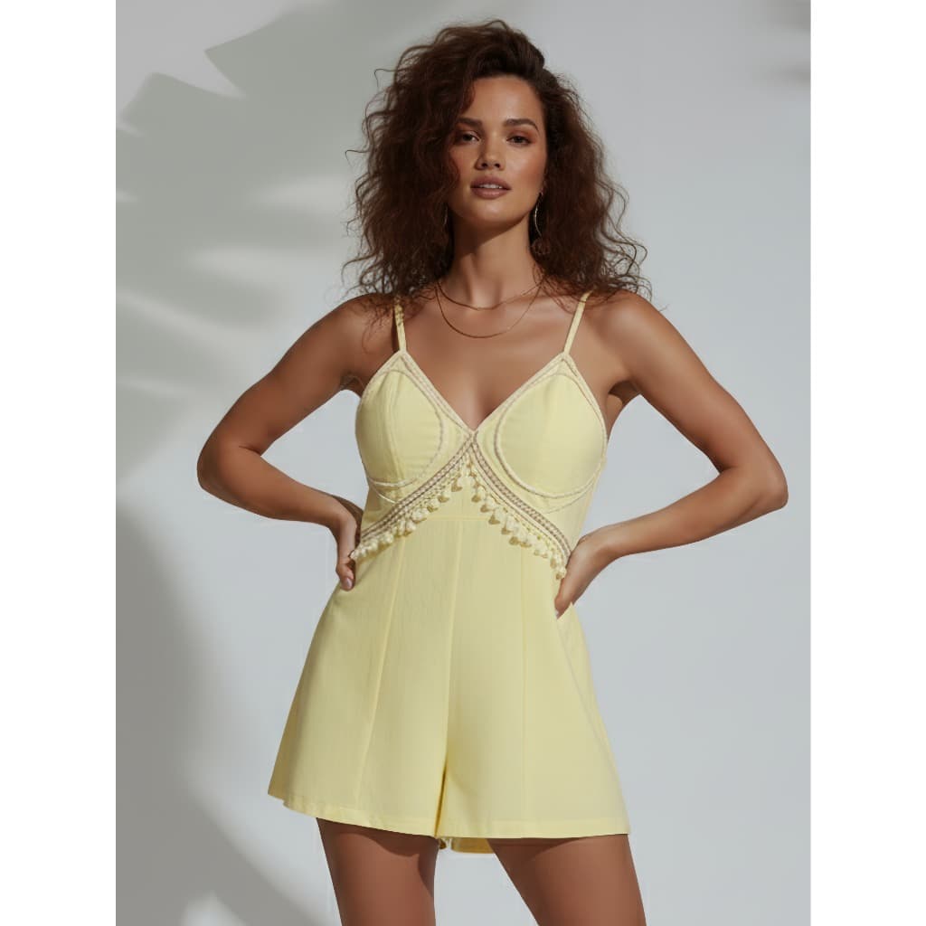 Macaquinho Feminino Boho Franja Curto Primavera Verão Praia Soltinho Alça Ajustavel Tecido Marrant