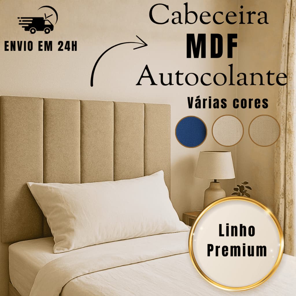 Cabeceira Modular Estofada Linho Adesiva Moderna Cama Box Solteiro Fita Dupla Face