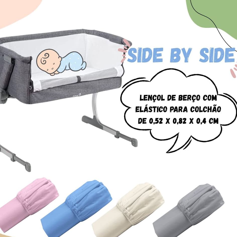 LENÇOL PARA BERÇO PORTATIL SIDE BY SIDE SAFETY OU COSCO PLUGGY 100% MICROPERCAL 300FIOS