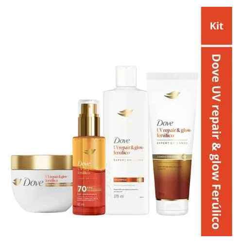 Kit Completo Dove UV Repair & Glow Ferulico Shampoo 300ml+Cond 250 ml+Mascara 270gr+Serum 110l