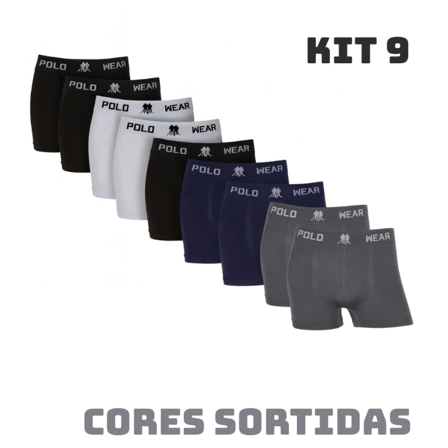 Kit 9 Cuecas Boxer Polo Wear Masculina Microfibra Sem Costura Cueca Box Adulto Confortável