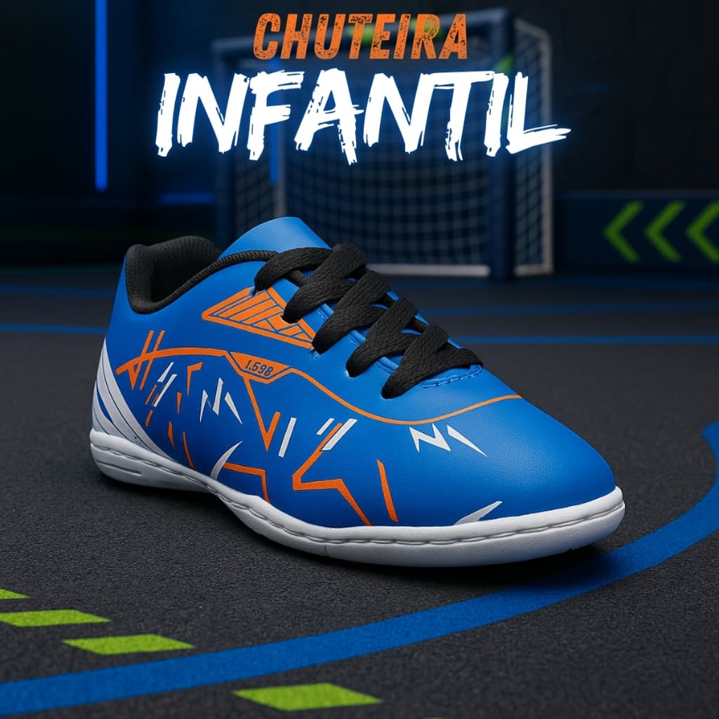 Chuteira Futsal Infantil Masculina Salão Quadra Society Costurada Leve Confortável Durável 28 Ao 33