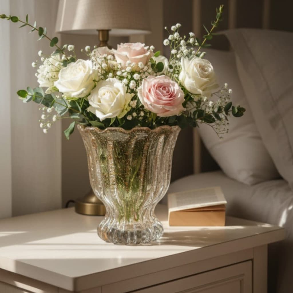 Vaso decorativo com Detalhes dourado - Vaso de vidro Incolor com Gliter Dourado, vaso de vidro requintado, casa nova