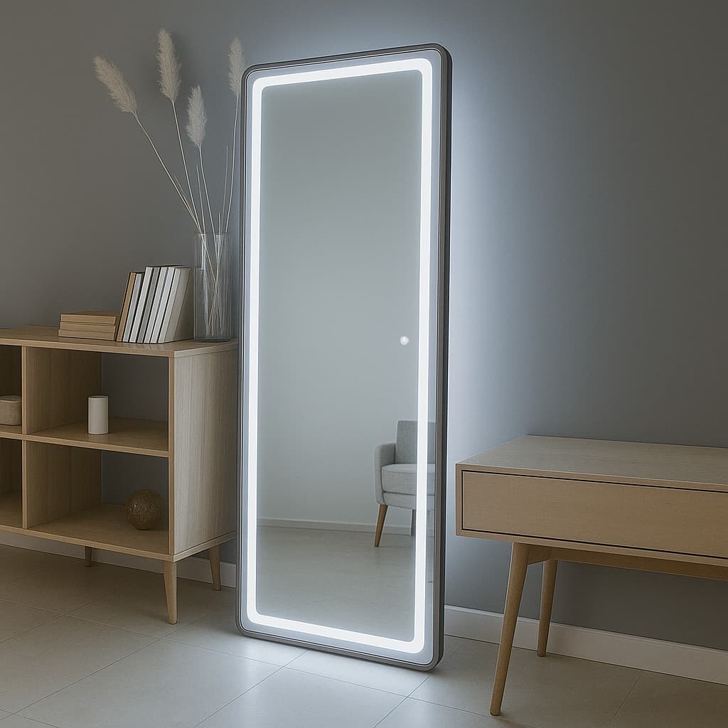Espelho Retangular 170cm Moldura Metal Com Led Jateado Bivolt Quarto 3 Tons 3000K 4000k 6000k 240 Lúmens Luxo